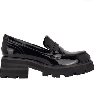 Marc Fisher Black Patent Lug Sole Loafer size 9.5 -10